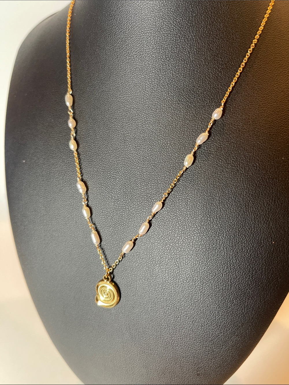 Gold Spiral Pendant Pearl Station Necklace - Women's Jewelry 01954 - Picture 4 of 6